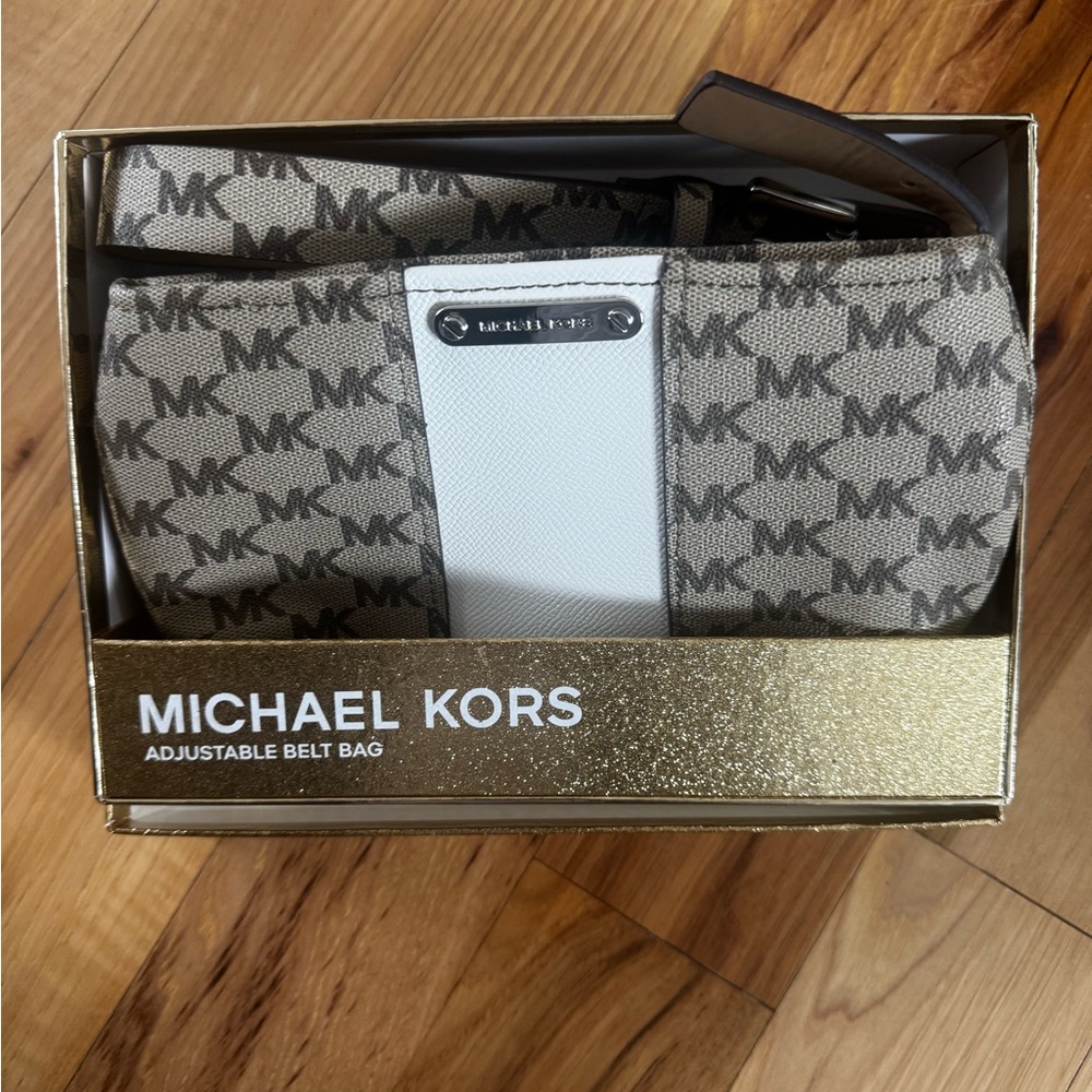 Michael Kors Beige and Brown Logo Belt Bag